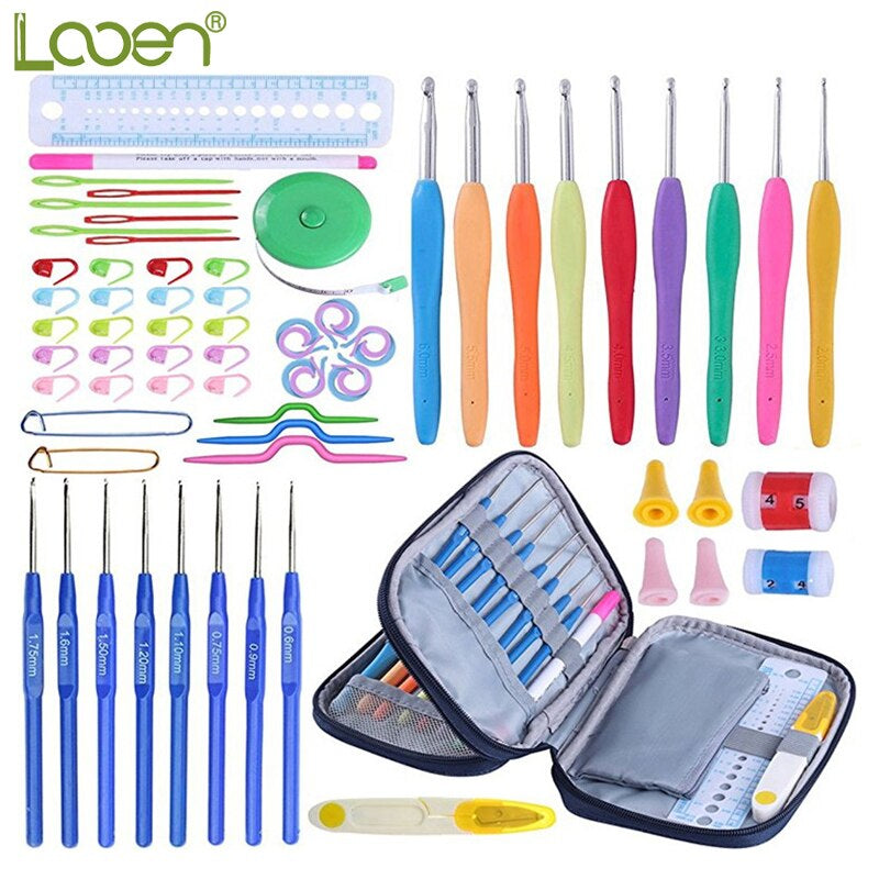 Crochet Hooks Set 17Pcs Crochet Needles Yarn Knitting Needles with Blue Case Agulhas De Crochet Conjunto Sewing Accessory