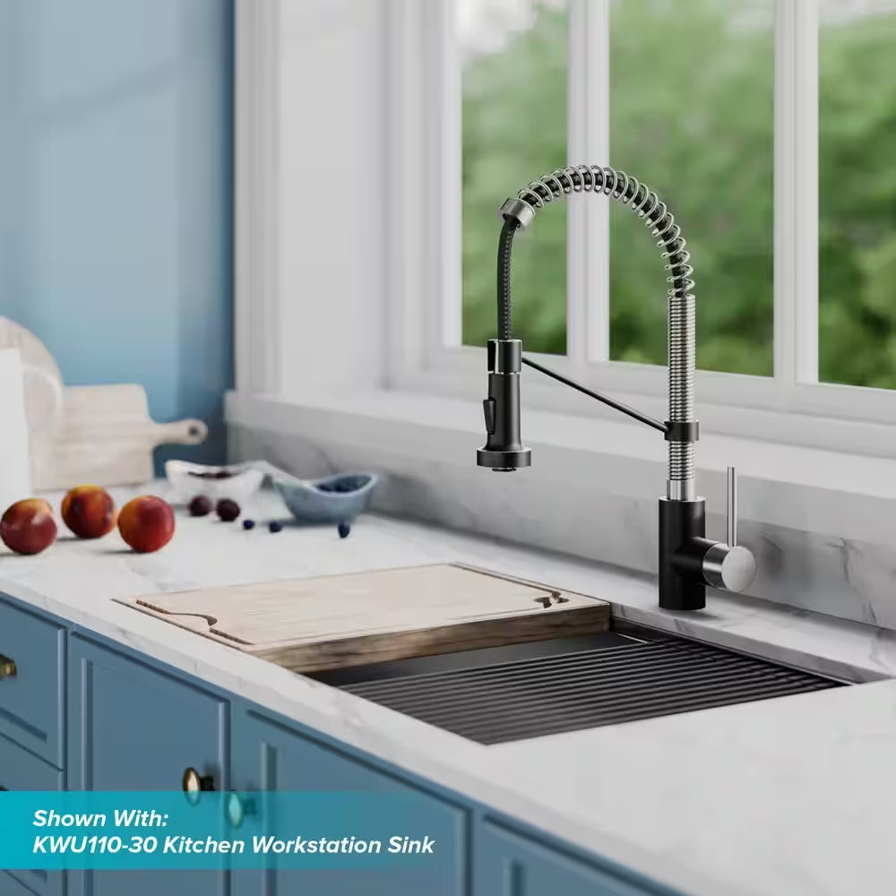 Bolden Single Handle Pull down Sprayer Kitchen Faucet with Dual Function Sprayhead in Stainless Steel/Matte Black