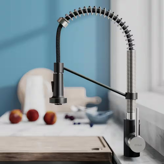 Bolden Single Handle Pull down Sprayer Kitchen Faucet with Dual Function Sprayhead in Stainless Steel/Matte Black