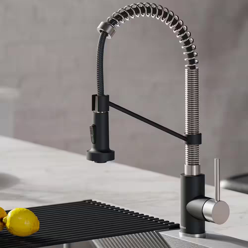 Bolden Single Handle Pull down Sprayer Kitchen Faucet with Dual Function Sprayhead in Stainless Steel/Matte Black